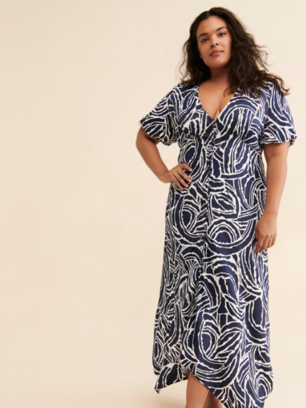 Anthropologie Short-Sleeve V-Neck Button-Front Midi Dress
